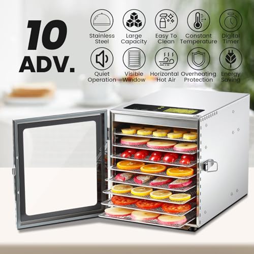 Meat Jerky Dehydrator Machine with 8 Stainless Steel Trays, 500W, 190ºF, 24H Timer for Food Drying
| Mushroom Dryer wit