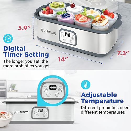 Ultimate Probiotic Yogurt Maker with Adjustable Temperature & Time Control - Trillion Live Probiotics & Better Gut Healt