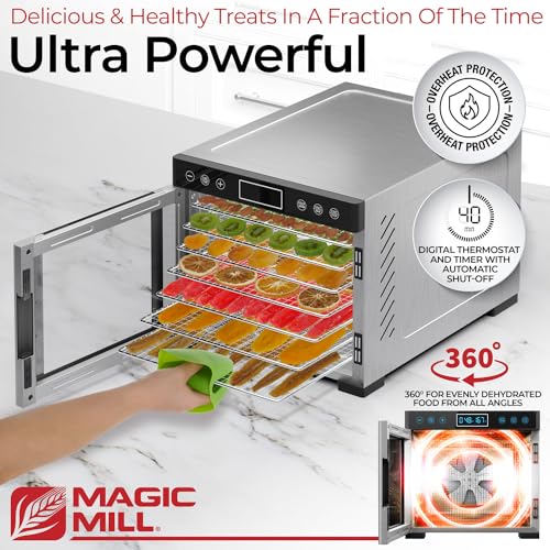 Magic Mill Pro Food Dehydrator Machine for Jerky and Meat | Dryer with 7 Stainless Steel Trays | Keep Warm & Digital Tim