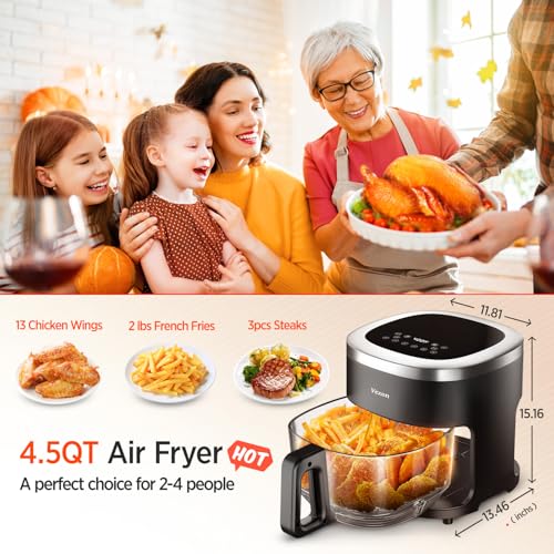 Vexon 6-IN-1 Glass Air Fryer, |5QT, Digital Timer & Air Crisp Technology for Health Conscious Cooks in the Kitchen