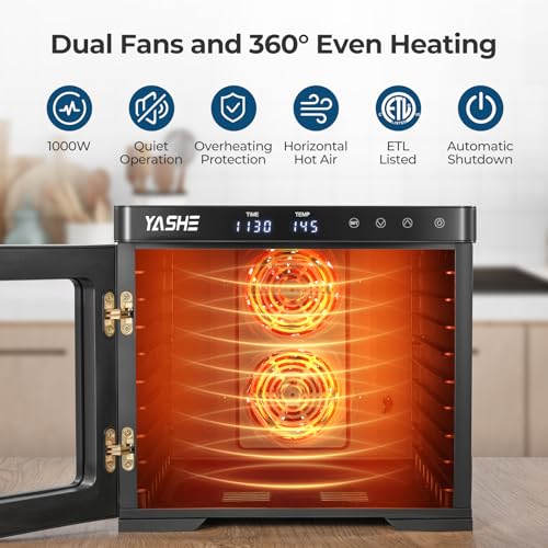 YASHE 9-Tray Stainless Steel Food Dehydrator for Meat, Fruits, and Herbs, 1000W Adjustable Timer & Temperature, Recipes