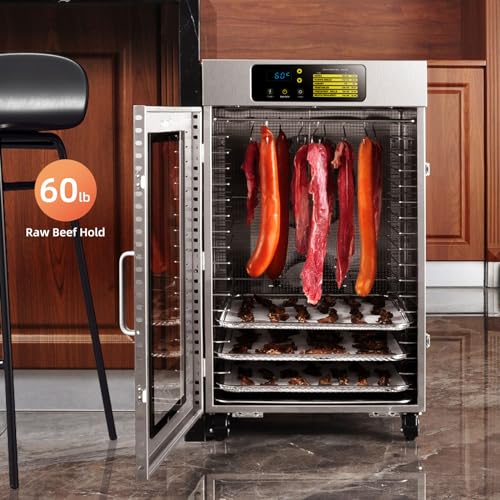 Commercial 18 Trays Food Dehydrator for Jerky, Meat, Fruit, Herbs, Full Stainless Steel Biltong Maker
| 1500W Large Cap