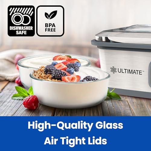 Ultimate BPA Free Yogurt Containers - 2 Pack 1-Quart Glass - Perfect for Kitchen Storage & Meal Prep