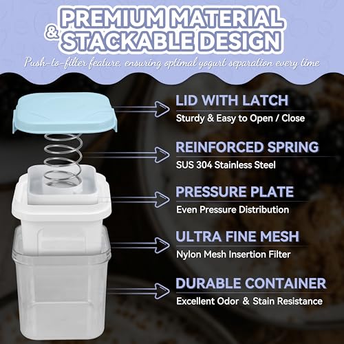 Greek Yogurt Strainer with Lid BPA-Free Aqua Blue
| Ultra Fine Nylon Mesh Strainer for Thick & Creamy Greek Yogurt
| Pr