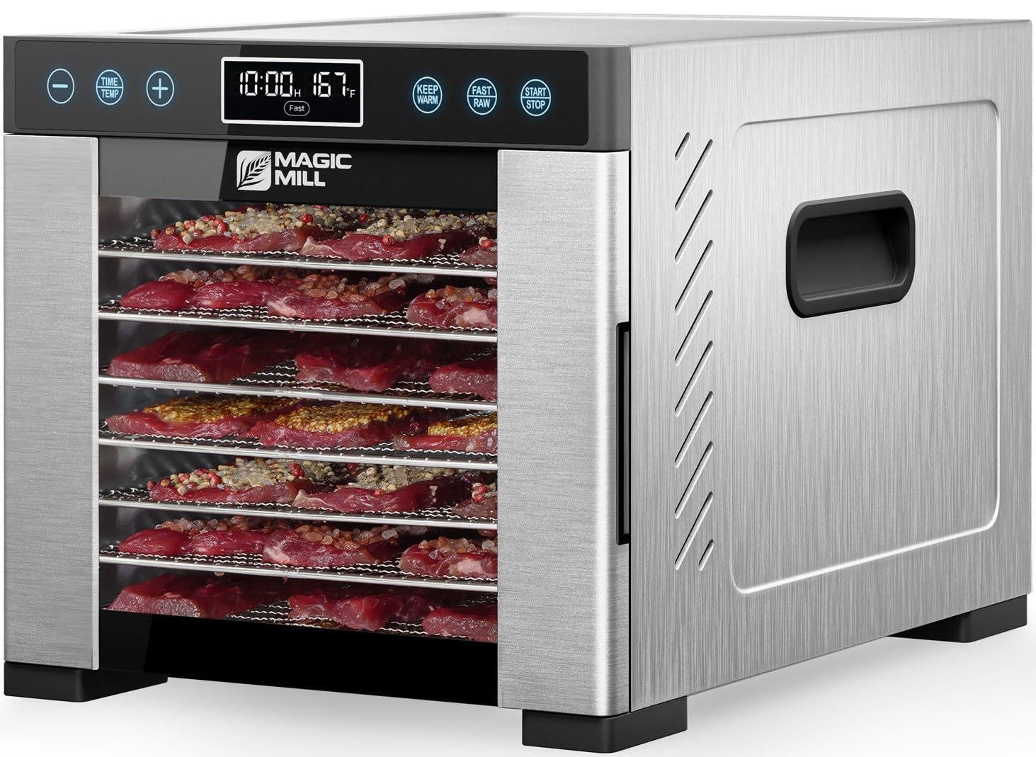 Magic Mill Pro Food Dehydrator Machine for Jerky and Meat | Dryer with 7 Stainless Steel Trays | Keep Warm & Digital Tim