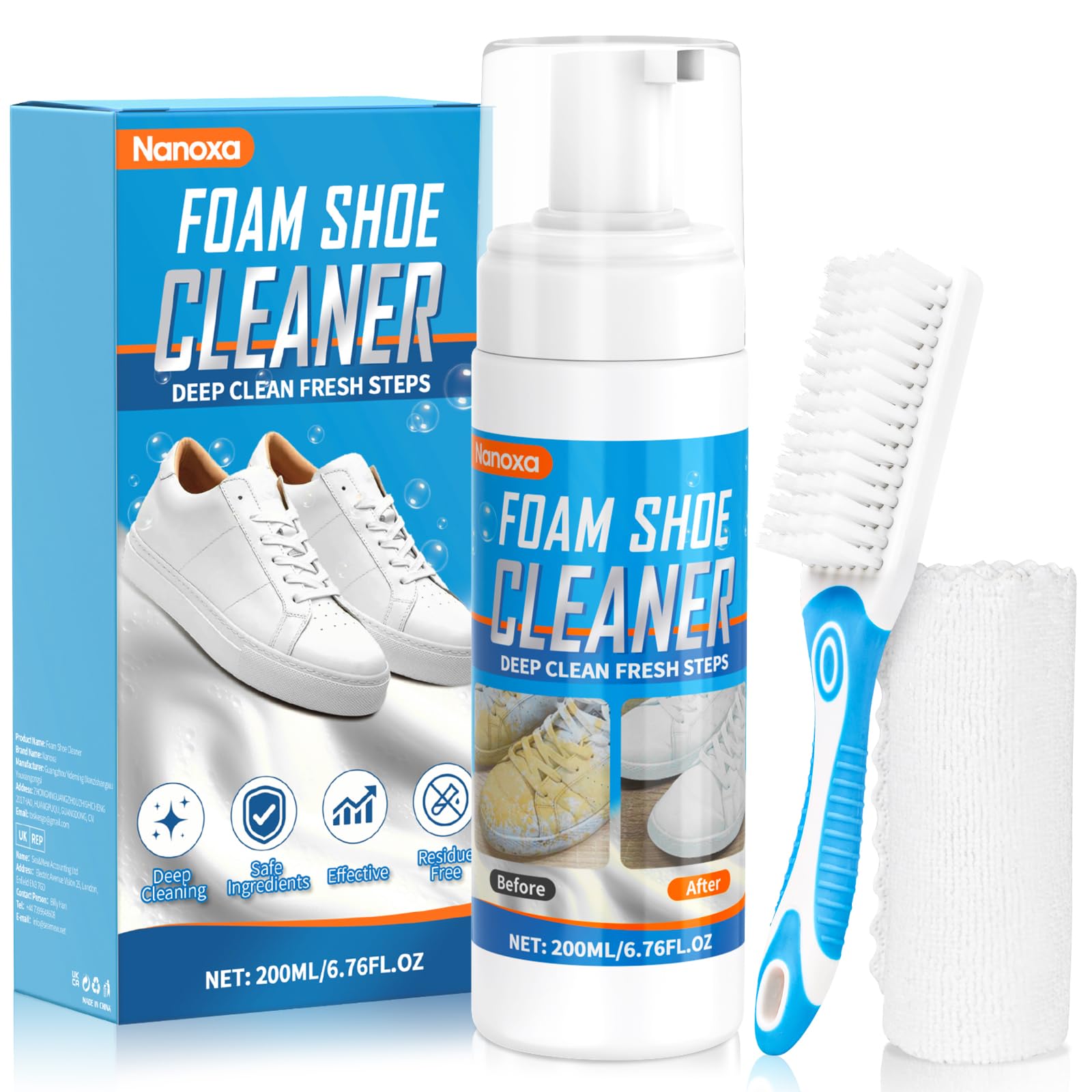 Nanoxa Shoe Cleaner - White Shoes Cleaning Kit with Brush & Towel
| Nanoxa Shoe Foam Cleaner - Sneaker Cleaner for Leat