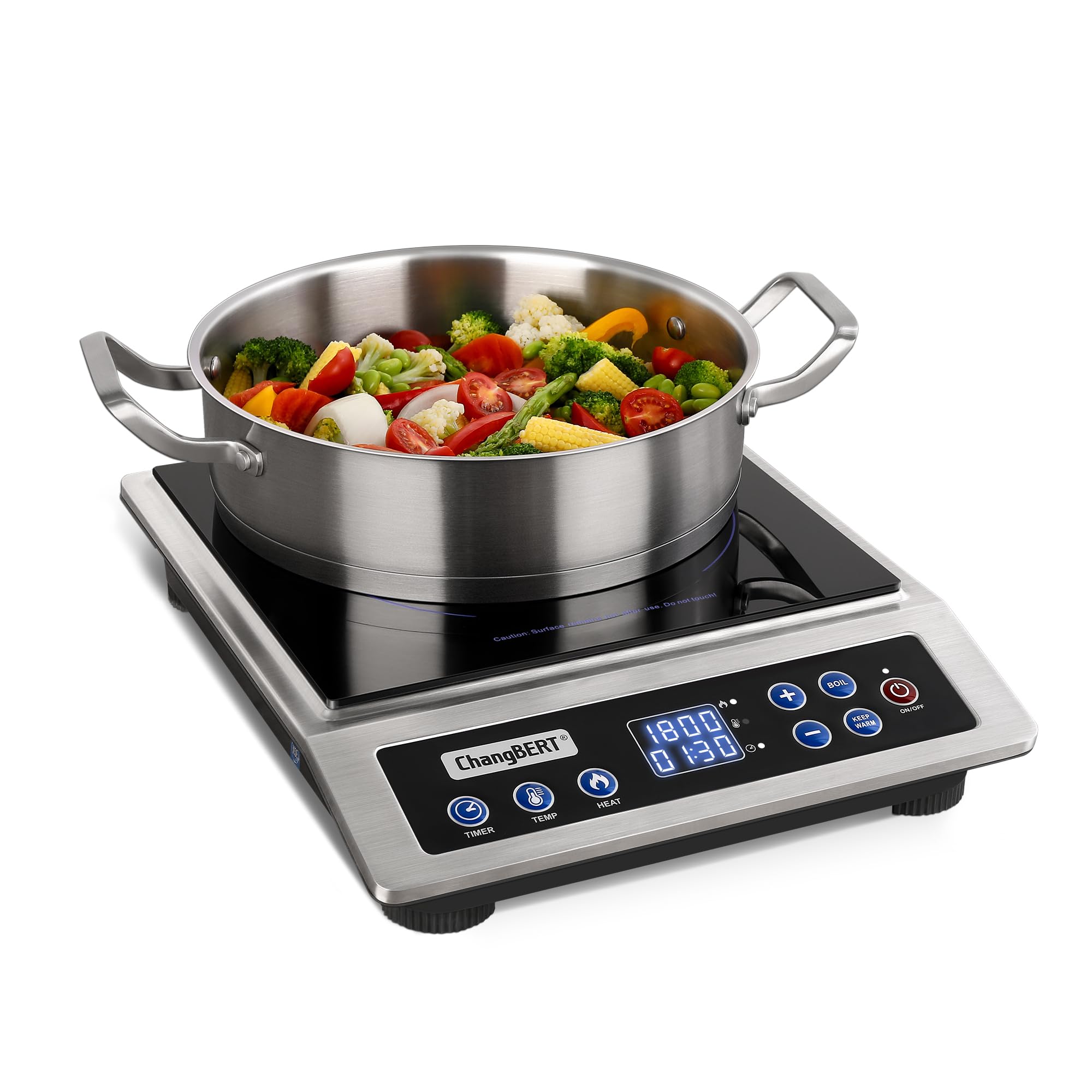 CHANGBERT Portable Induction Cooktop, Powerful 1800W with Large 8" Heating Coil, Premium Stainless Steel Commercial Grad