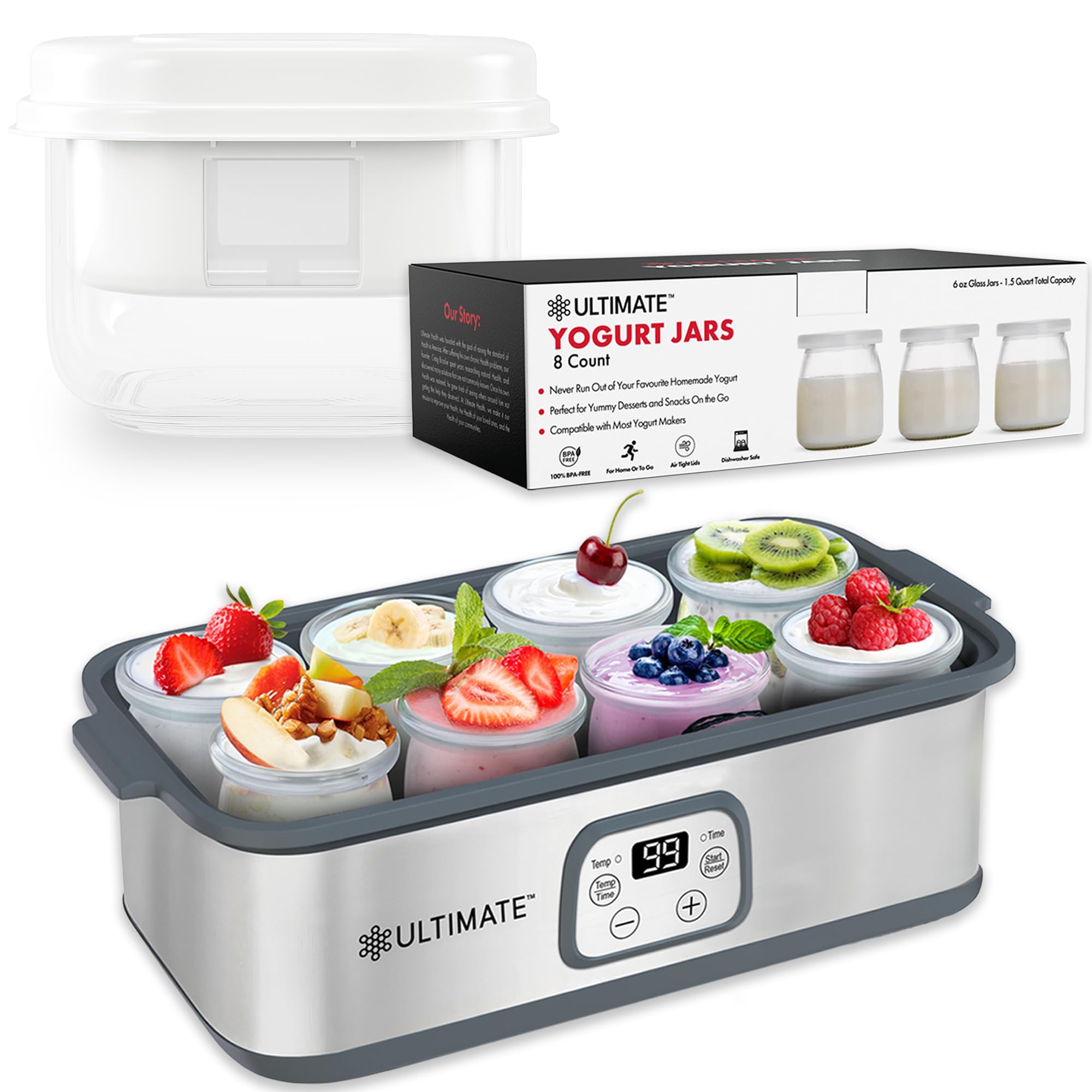 Ultimate Probiotic Yogurt Maker Bundle for Health Enthusiasts - Home Use & Make Trillions of Live Probiotics - 8 Extra J