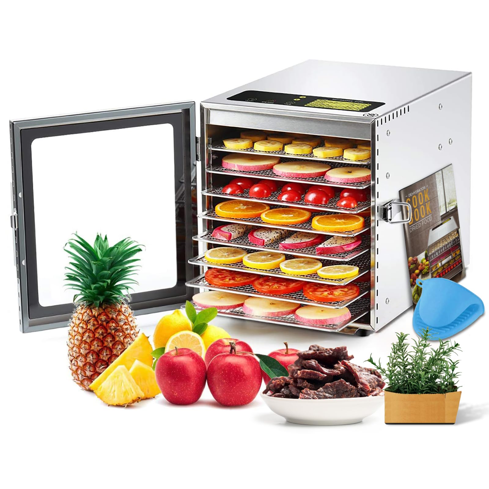 Meat Jerky Dehydrator Machine with 8 Stainless Steel Trays, 500W, 190ºF, 24H Timer for Food Drying
| Mushroom Dryer wit