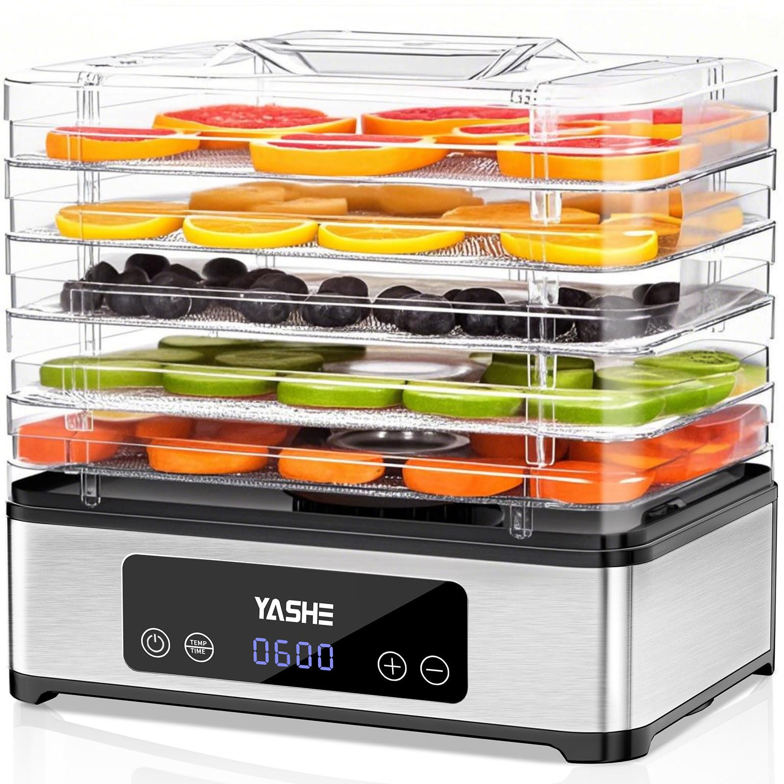 YASHE Food Dehydrator Machine for Jerky, Fruit, Herbs, and Meat
| YASHE Food Dehydrator 420W Timer and Temperature Cont