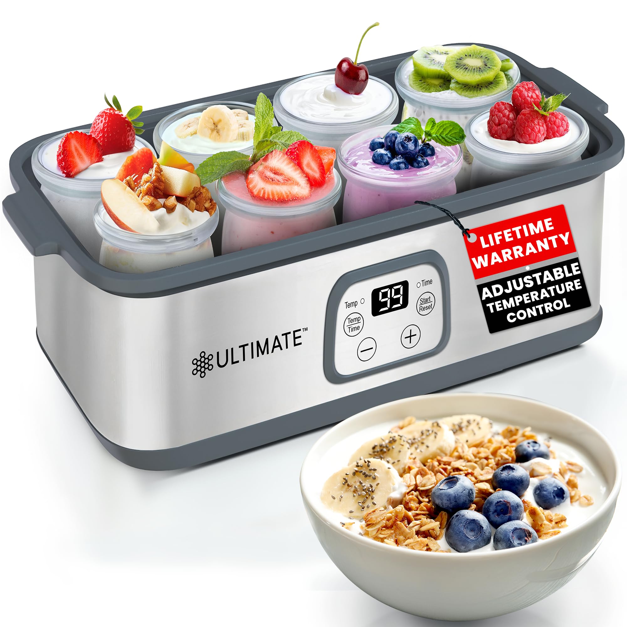 Ultimate Probiotic Yogurt Maker with Adjustable Temperature & Time Control - Trillion Live Probiotics & Better Gut Healt